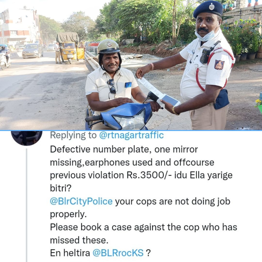 Bangalore Cop Gets Booked By Another Cop For Wearing Half-Helmet, Netizens Point Out 7 Other Violations
