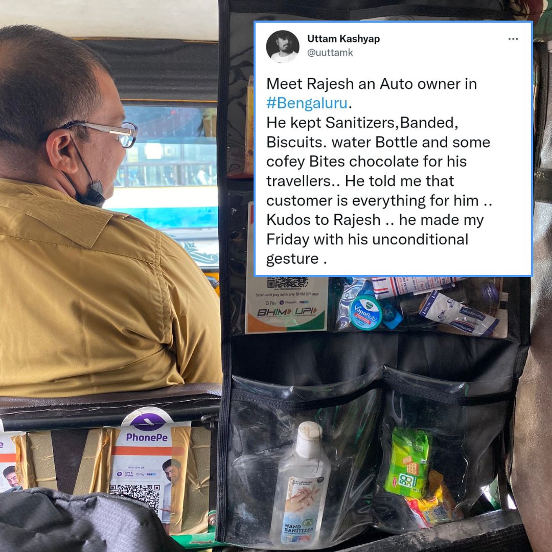 Small Acts Go Long Way: This Bengaluru Auto Driver Stacks Sanitiser, Toffees, & Band-Aids For His Passengers