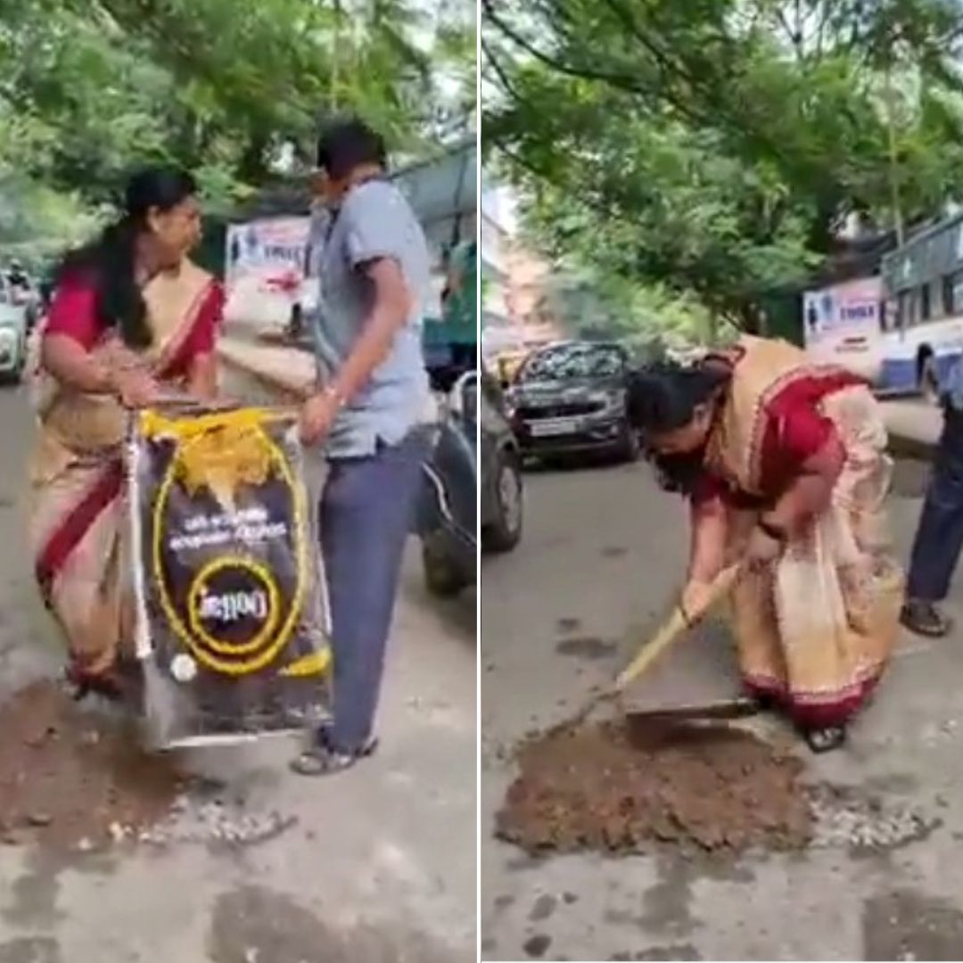 Taking Matters Into Own Hands: Bangalore Couple Fills Pothole That Almost Took Their Lives