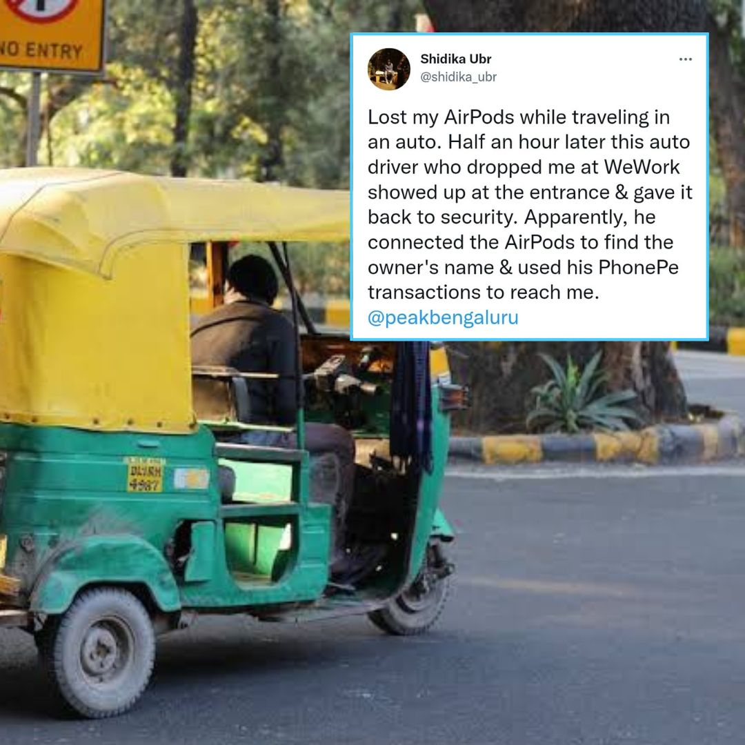 Bangalore Auto Driver Tracks Passenger To Return Her Lost AirPods, Twitter Story Receives Hilarious Reactions