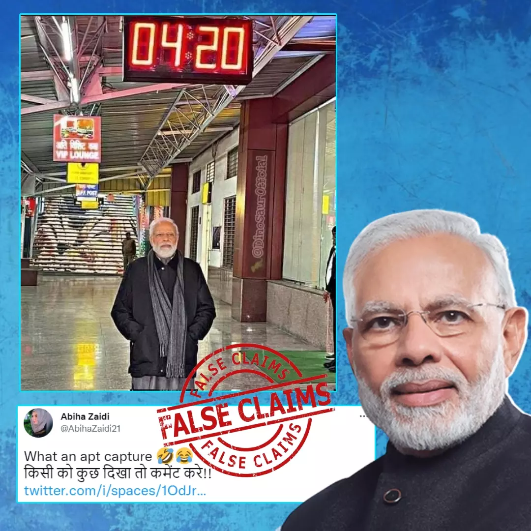 PM Modis Photo At Railway Station With Digital Clock Showing 4:20 Is Morphed