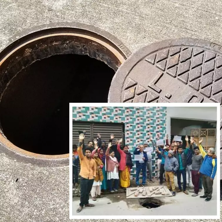 Residents Of Fazullaganj Protest Open Manholes After Civic Authorities Fail To Take Any Action