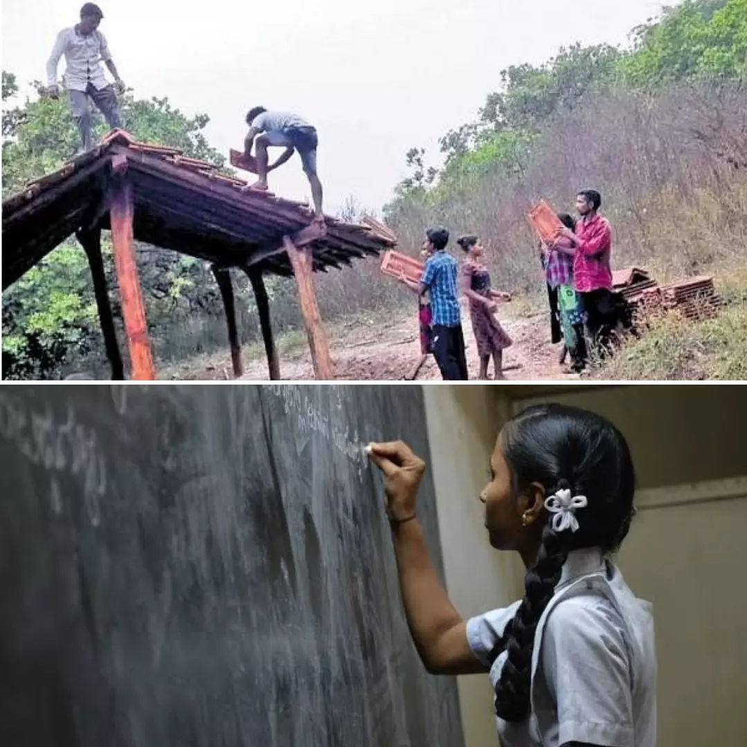 Andhra Pradesh: Tribal Villagers Build Makeshift School For Students Who Travel Risky Roads To Attain Education