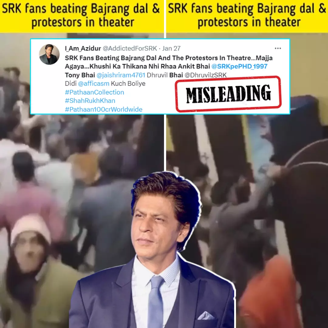 Did Shah Rukh Khan’s Fans Thrash Bajrang Dal Members At Pathaan’s Screening? No, Viral Video Is Misleading