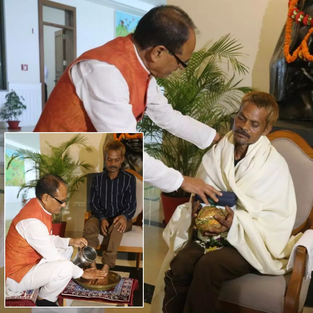 MP CM Shivraj Singh Chouhan Washes Feet Of Labourer Who Was Urinated On In Viral Video
