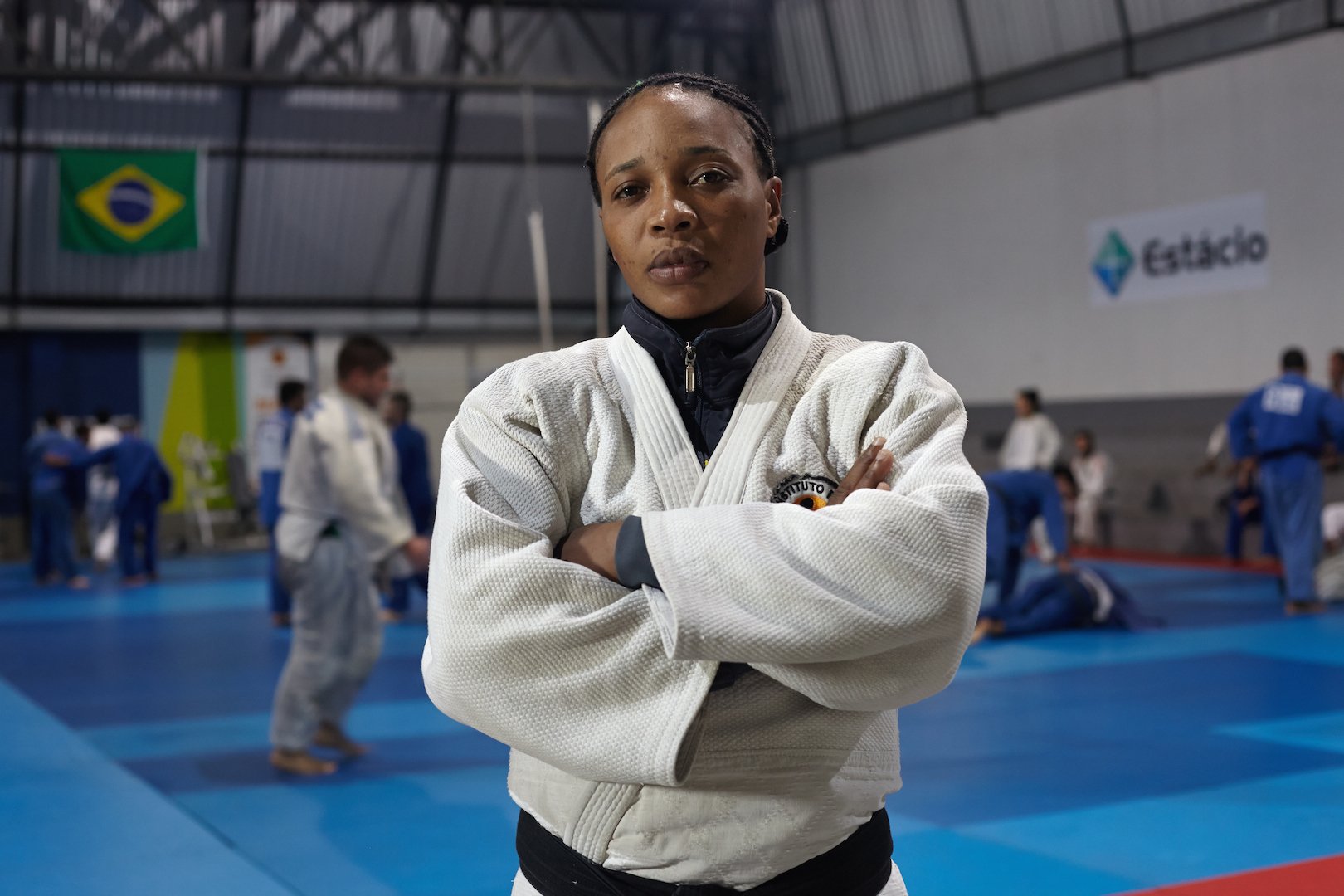 Judo athlete Yolande Mabika after training in Rio de Janeiro. Misenga, a refugee from DR Congo living in Brazil, is trying to qualify for the Olympic Games Rio 2016 for a newly created Olympic Team of Refugees. The Refugee Olympic Team (ROT) will compete under the Olympic flag and have the Olympic anthem as its national anthem.