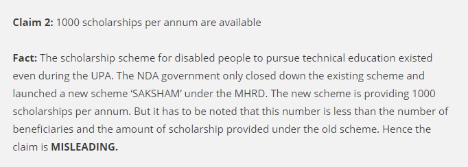 Scholarship Disability Modi Government